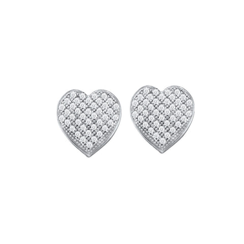 10kt White Gold Womens Round Diamond Heart Cluster Earrings 1/4 Cttw 50166 - shirin-diamonds