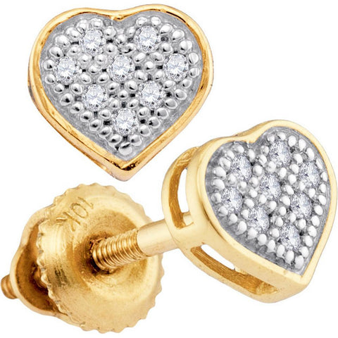 10kt Yellow Gold Womens Round Diamond Heart Cluster Screwback Earrings 1/20 Cttw 50200 - shirin-diamonds