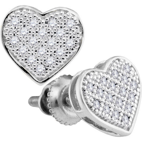 10kt White Gold Womens Round Diamond Heart Cluster Screwback Earrings 1/10 Cttw 50204 - shirin-diamonds