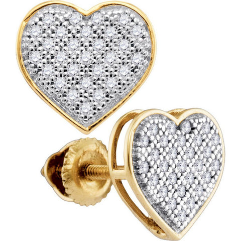 10kt Yellow Gold Womens Round Diamond Heart Cluster Screwback Earrings 1/6 Cttw 50205 - shirin-diamonds