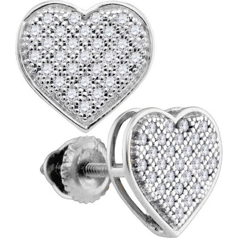 10kt White Gold Womens Round Diamond Heart Cluster Screwback Earrings 1/6 Cttw 50206 - shirin-diamonds