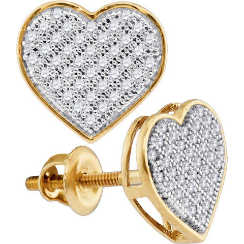 10kt Yellow Gold Womens Round Diamond Heart Cluster Screwback Earrings 1/5 Cttw 50207 - shirin-diamonds