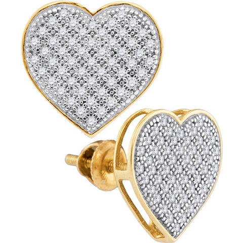 10kt Yellow Gold Womens Round Diamond Heart Cluster Screwback Earrings 1/3 Cttw 50209 - shirin-diamonds