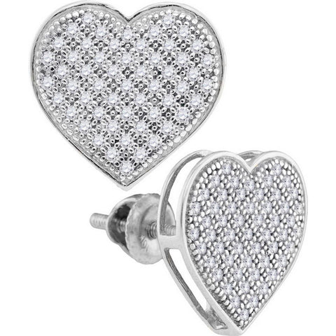 10kt White Gold Womens Round Diamond Heart Cluster Screwback Earrings 1/3 Cttw 50210 - shirin-diamonds