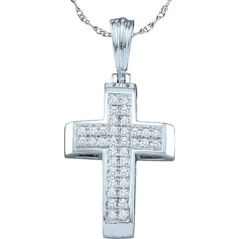 10kt White Gold Womens Round Diamond Cross Faith Pendant 1/8 Cttw 50254 - shirin-diamonds