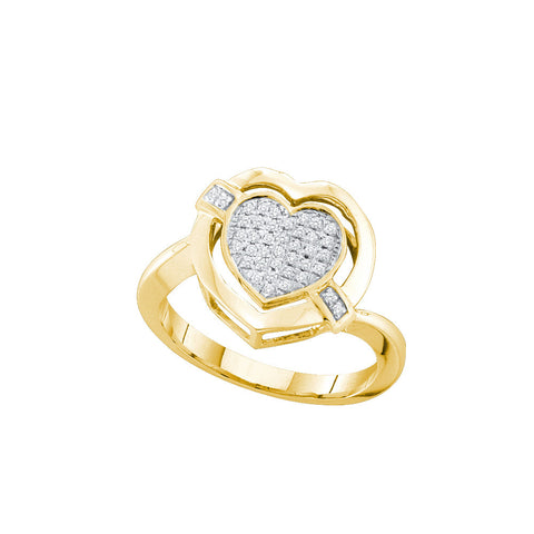 10kt Yellow Gold Womens Round Diamond Heart Love Cluster Ring 1/6 Cttw 50384 - shirin-diamonds