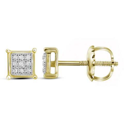 10kt Yellow Gold Womens Round Diamond Square Cluster Earrings 1/20 Cttw 50432 - shirin-diamonds