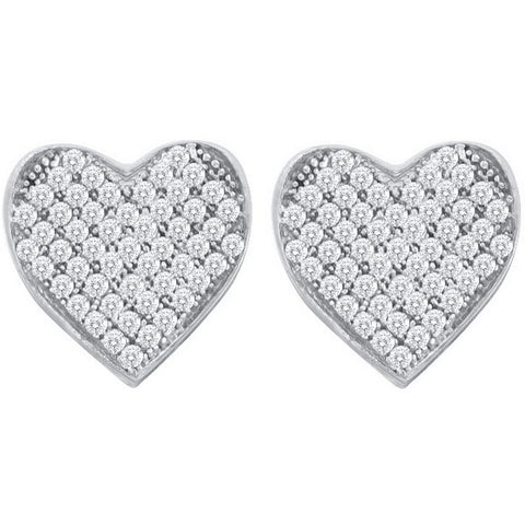10kt White Gold Womens Round Diamond Heart Cluster Earrings 1/5 Cttw 50457 - shirin-diamonds