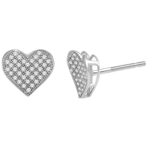 10kt White Gold Womens Round Diamond Heart Cluster Earrings 1/4 Cttw 50459 - shirin-diamonds