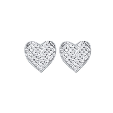 10kt White Gold Womens Round Diamond Heart Cluster Screwback Earrings 1/3 Cttw 50461 - shirin-diamonds