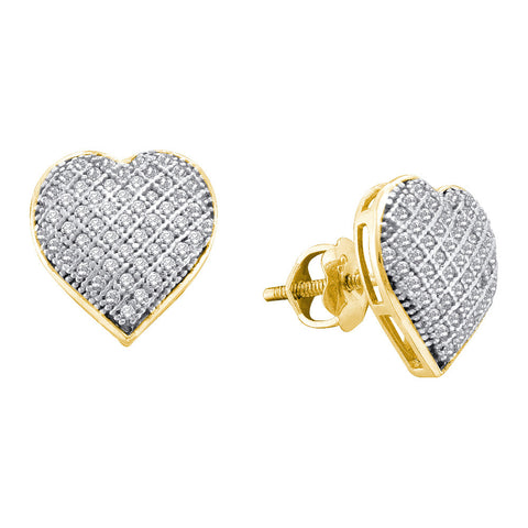 10kt Yellow Gold Womens Round Diamond Heart Love Earrings 1/3 Cttw 50466 - shirin-diamonds