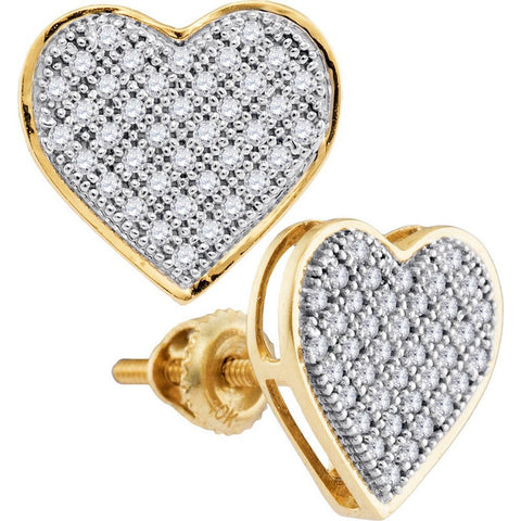 10kt Yellow Gold Womens Round Diamond Heart Cluster Screwback Earrings 1/4 Cttw 50470 - shirin-diamonds