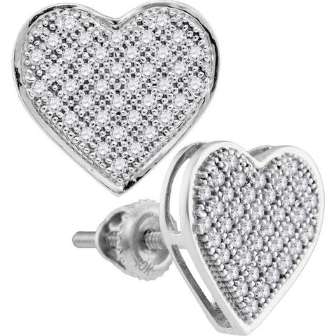 10kt White Gold Womens Round Diamond Heart Cluster Screwback Earrings 1/4 Cttw 50471 - shirin-diamonds