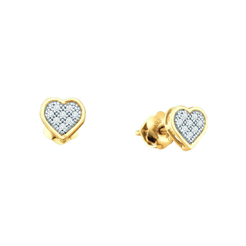 10kt Yellow Gold Womens Round Diamond Dainty Heart Cluster Screwback Earrings 1/20 Cttw 50472 - shirin-diamonds
