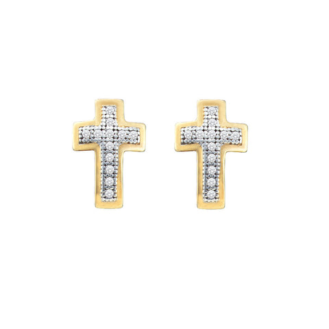 10kt Yellow Gold Womens Round Diamond Small Cross Screwback Earrings 1/10 Cttw 50494 - shirin-diamonds