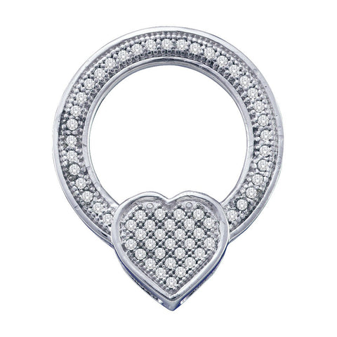 10kt White Gold Womens Round Diamond Heart Circle Pendant 1/5 Cttw 50553 - shirin-diamonds
