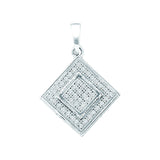 10kt White Gold Womens Round Diamond Diagonal Nested Square Cluster Pendant 1/8 Cttw 50563 - shirin-diamonds