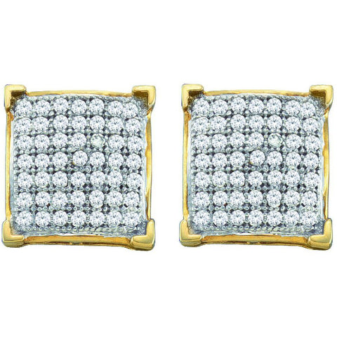 10kt Yellow Gold Womens Round Pave-set Diamond Square Cluster Earrings 1/10 Cttw 50582 - shirin-diamonds