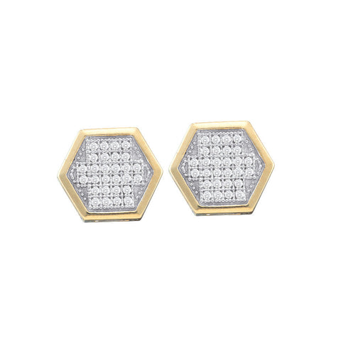 10kt Yellow Gold Womens Round Diamond Hexagon Cluster Earrings 1/5 Cttw 50598 - shirin-diamonds