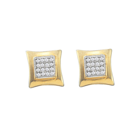 10kt Yellow Gold Womens Round Diamond Square Kite Cluster Screwback Earrings 1/10 Cttw 50642 - shirin-diamonds