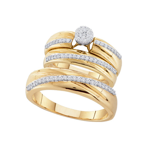 10kt Yellow Gold His & Hers Round Diamond Cluster Matching Bridal Wedding Ring Band Set 3/8 Cttw 50862 - shirin-diamonds