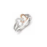 925 Sterling Silver Rhodium and Rose Gold Diamond Two Heart Ring