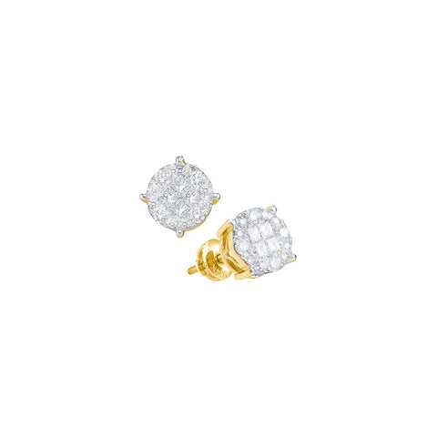 14kt Yellow Gold Womens Princess Round Diamond Soleil Cluster Earrings 2.00 Cttw 51011 - shirin-diamonds