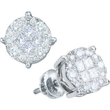 14kt White Gold Womens Princess Round Diamond Soleil Cluster Earrings 2.00 Cttw 51012 - shirin-diamonds