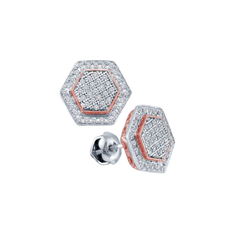 10kt White Gold Womens Round Diamond Cluster Rose-tone Hexagon Stud Earrings 1/3 Cttw 51131 - shirin-diamonds