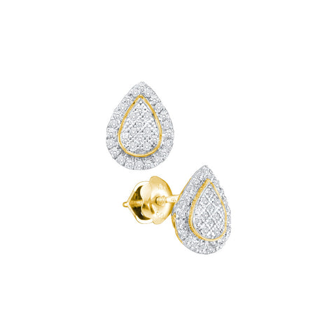 10kt Yellow Gold Womens Round Diamond Teardrop Cluster Screwback Earrings 1/5 Cttw 51141 - shirin-diamonds