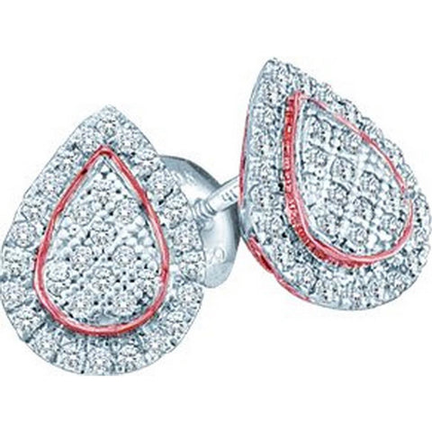 10kt White Gold Womens Round Diamond Rose-tone Teardrop Cluster Screwback Earrings 1/5 Cttw 51142 - shirin-diamonds