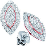 10kt White Gold Womens Round Diamond Cluster Oval Rose-tone Stud Earrings 1/5 Cttw 51143 - shirin-diamonds