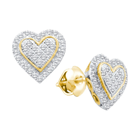 10kt Yellow Gold Womens Round Diamond Heart Cluster Screwback Earrings 1/4 Cttw 51146 - shirin-diamonds