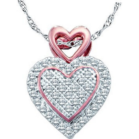 10kt White Gold Womens Round Diamond Rose-tone Heart Cluster Pendant 1/6 Cttw 51150 - shirin-diamonds