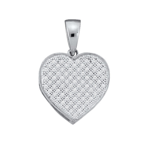 10kt White Gold Womens Round Diamond Simple Heart Love Cluster Pendant 1/20 Cttw 51186 - shirin-diamonds