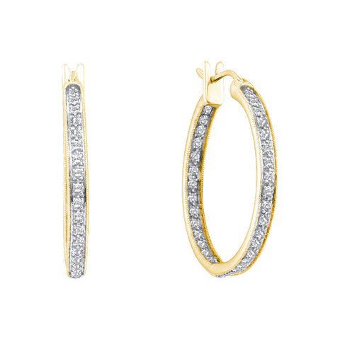 14kt Yellow Gold Womens Round Diamond Inside Outside Hoop Earrings 1/4 Cttw 51288 - shirin-diamonds