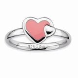 Sterling Silver Stackable Expressions Polished Pink Enameled Heart Ring Size 9