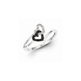 Sterling Silver Black & White Diamond Heart Ring Size 8
