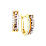 14kt Yellow Gold Womens Round Cognac-brown Colored Diamond Hoop Earrings 1/2 Cttw 51621 - shirin-diamonds
