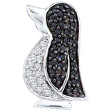 14kt White Gold Womens Round Black Colored Diamond Penguin Bird Animal Pendant 1/4 Cttw 51628 - shirin-diamonds