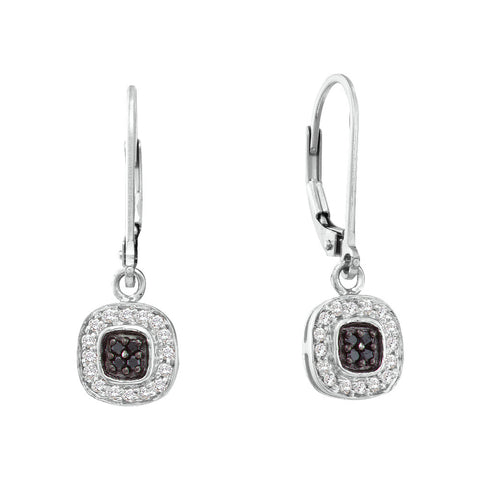 14kt White Gold Womens Round Black Colored Diamond Square Cluster Dangle Earrings 1/4 Cttw 51630 - shirin-diamonds