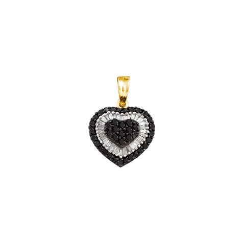 14kt Yellow Gold Womens Round Black Colored Diamond Heart Cluster Pendant 1.00 Cttw 51757 - shirin-diamonds