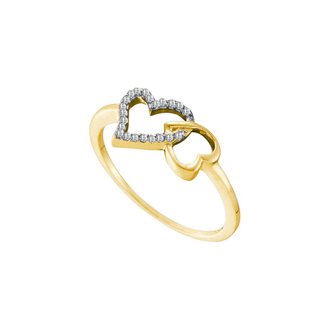 10kt Yellow Gold Womens Round Diamond Joined Linked Heart Ring 1/12 Cttw 51774 - shirin-diamonds