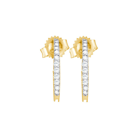 14kt Yellow Gold Womens Round Pave-set Diamond Single Row Screwback Hoop Earrings 1/4 Cttw 51796 - shirin-diamonds