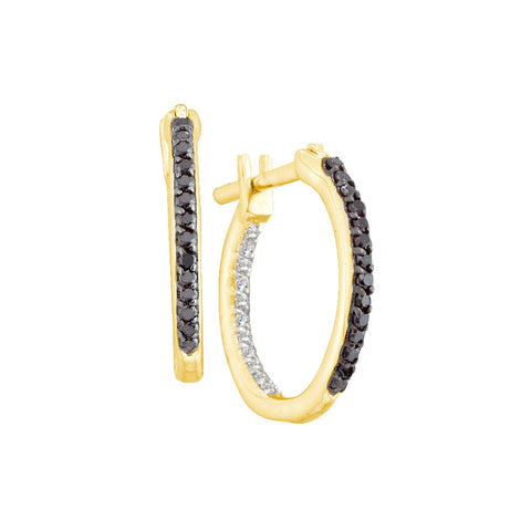 14kt Yellow Gold Womens Round Black Colored Diamond Inside Outside Hoop Earrings 1/4 Cttw 51812 - shirin-diamonds