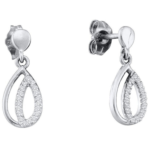 10kt White Gold Womens Round Diamond Teardrop Dangle Screwback Earrings 1/8 Cttw 51887 - shirin-diamonds
