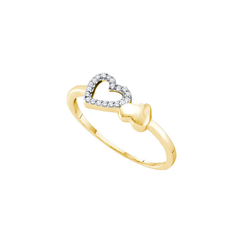 10kt Yellow Gold Womens Round Diamond Sloender Double Heart Ring 1/20 Cttw 51908 - shirin-diamonds