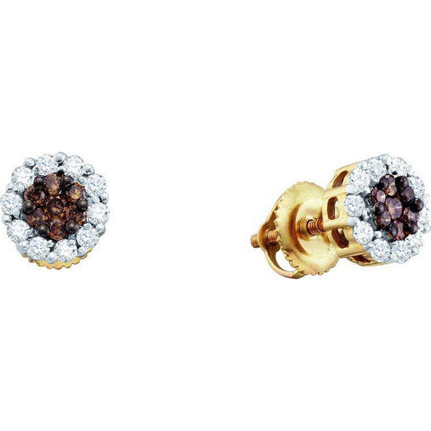 14kt Yellow Gold Womens Round Cognac-brown Colored Diamond Cluster Earrings 1.00 Cttw 51980 - shirin-diamonds