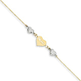 14K Two-tone D/C Puffed Hearts LOVE with 1in Ext Anklet