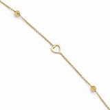14k Polished and Diamond-cut Heart Anklet with 1in ext